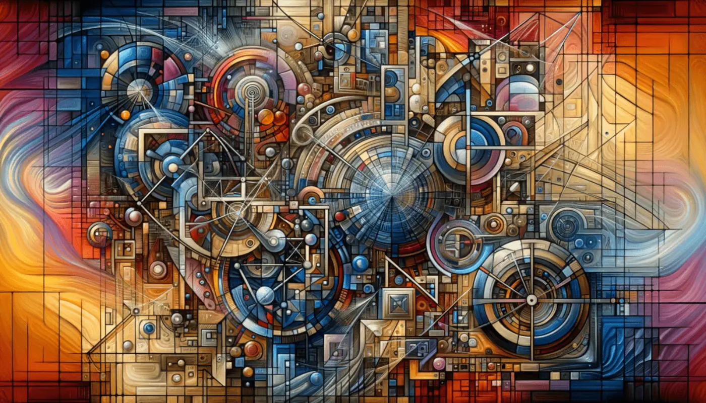 This abstract image visually interprets the themes from the blog post 'TB872: A web of existence of which we are only partly aware.' It features a complex web of interlocking structures and diverse human figures, symbolizing the interconnectedness of human experiences and the intricate nature of institutionalized systems thinking. The composition, rich in depth and varied hues, reflects the multifaceted challenges in shaping perceptions through language and the struggle to institutionalize systems thinking in society and organizations. The artwork conveys a sense of depth and complexity, illustrating the nuanced and layered nature of the concepts discussed in the blog post.