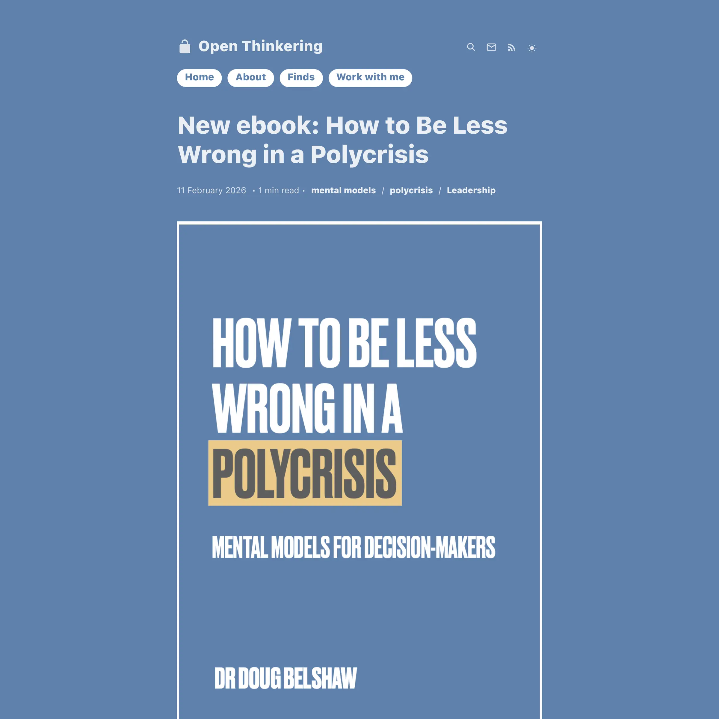 Auto-generated description: A webpage promotes a new ebook titled How to Be Less Wrong in a Polycrisis by Dr. Doug Belshaw.