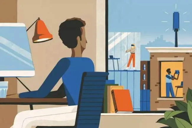 Cartoon picture of someone working from home