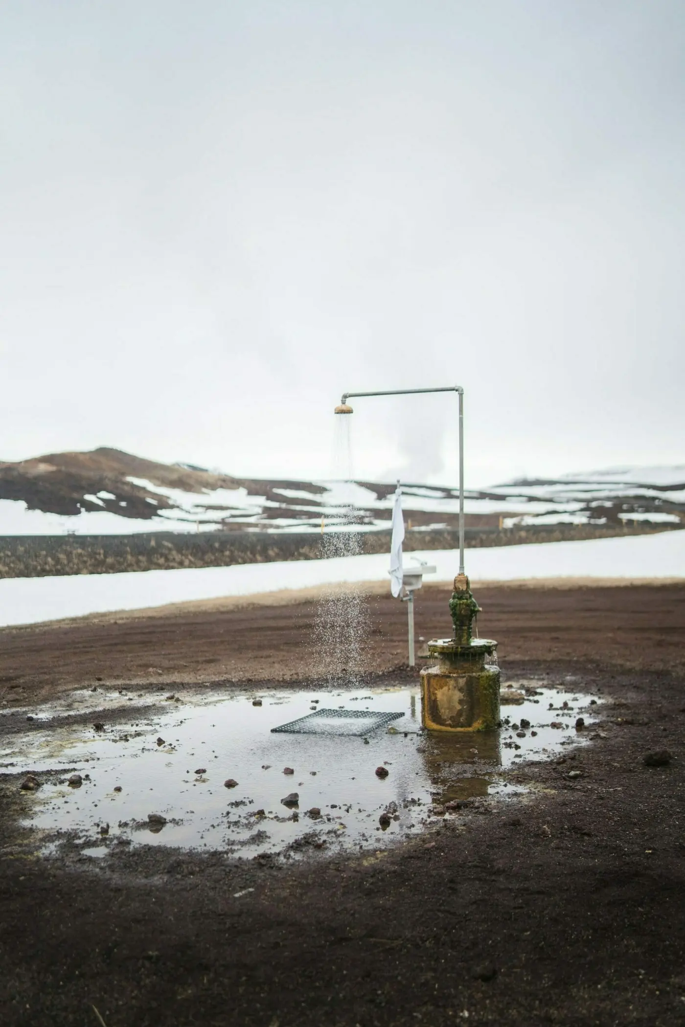 Shower in the middle of a landscape