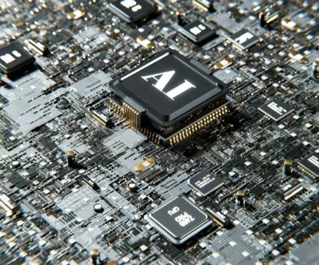 Chip on circuitboard with letters 'AI' on it