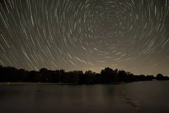 Circular star trails in the night sky