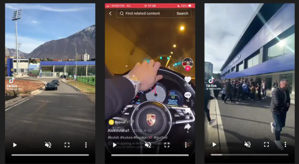 TikTok videos showing fast cars
