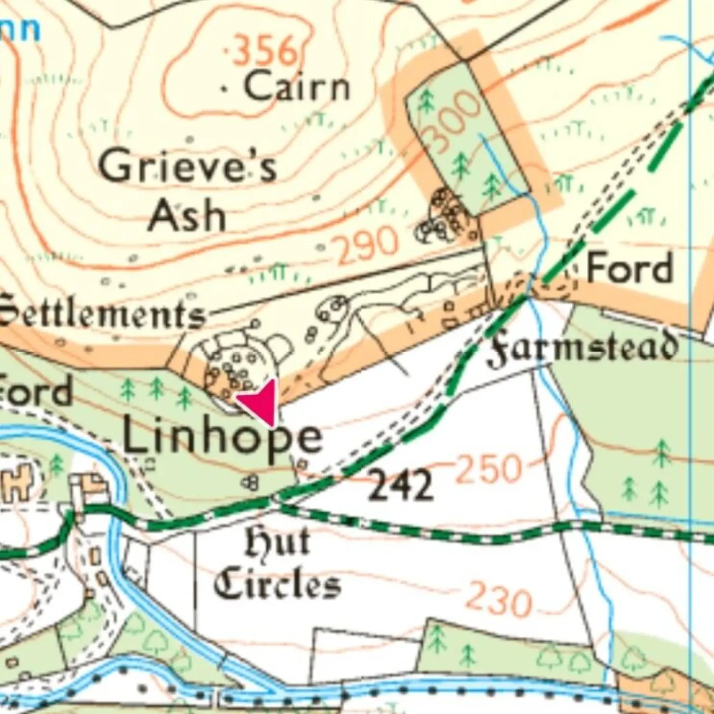 Screenshot of OS Map showing Linhope