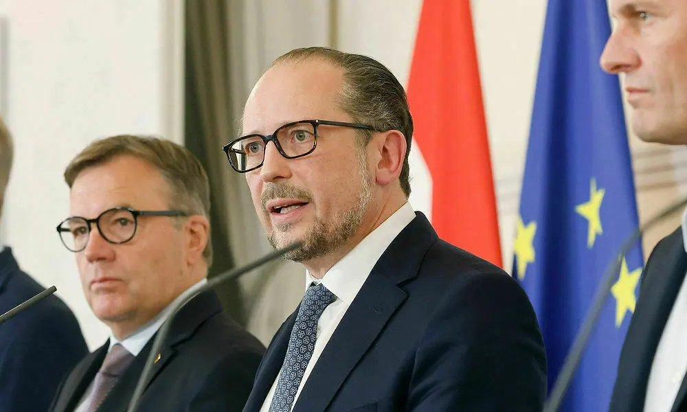 Austrian Chancellor Alexander Schallenberg at a coronavirus meeting (Credit: Dragan Tatic)