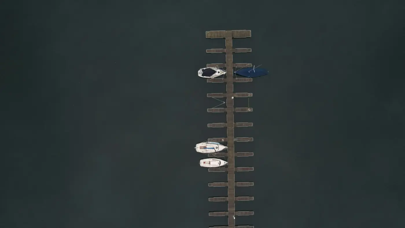 Aerial shot of some boats docked