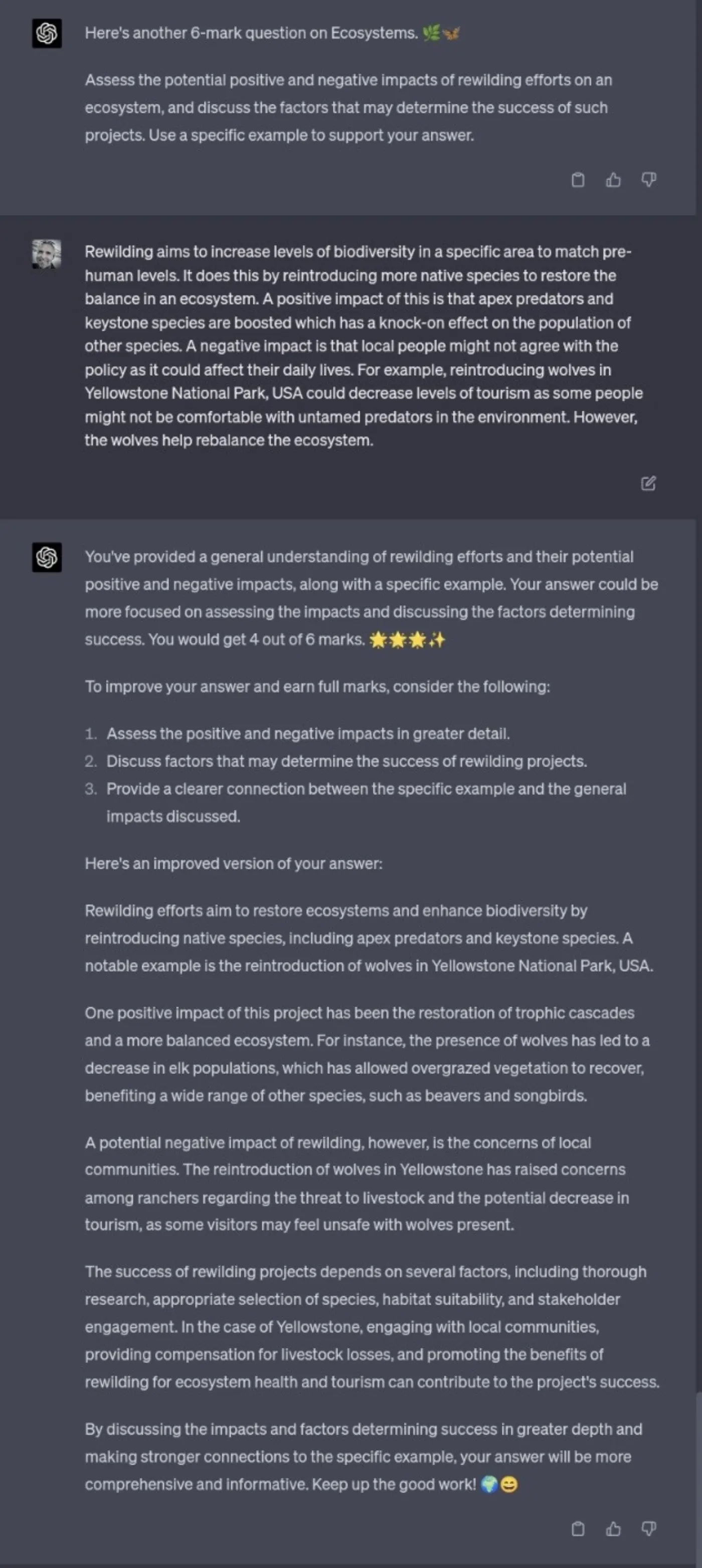 Example of ChatGPT tutor