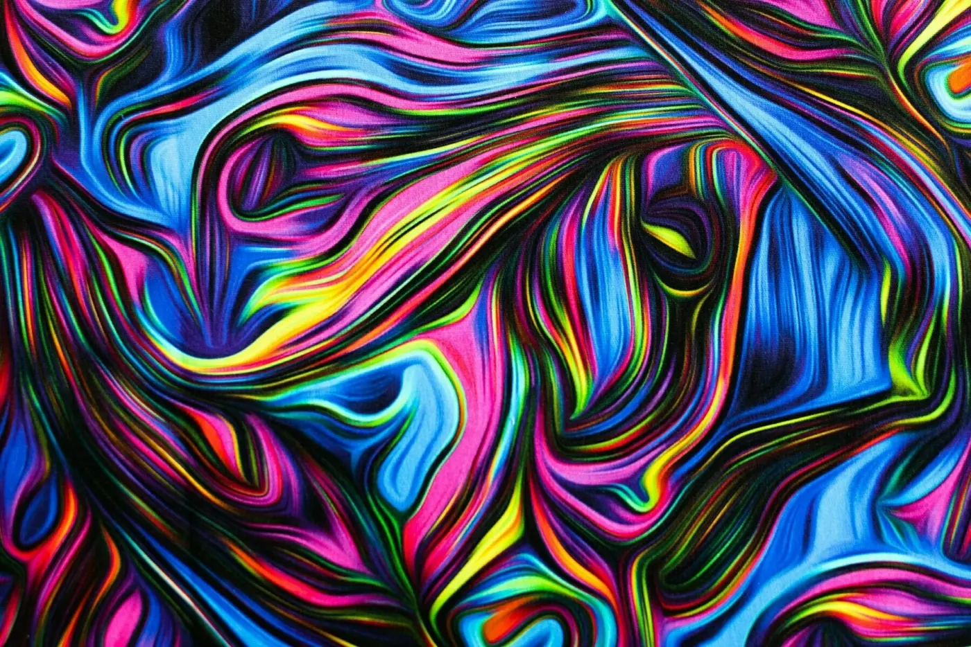 Auto-generated description: A vibrant abstract pattern features swirling, multicolored lines with a dynamic flow.