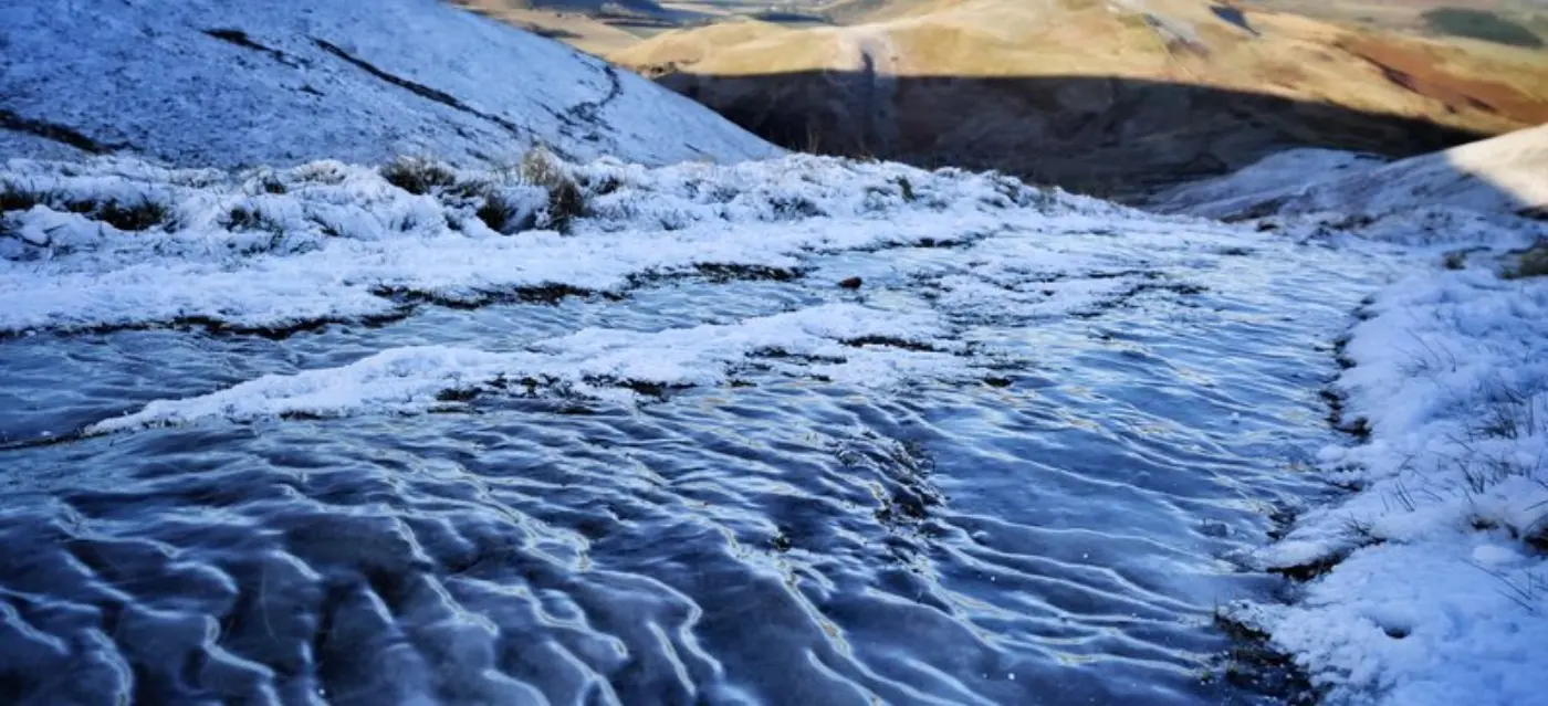 Ice on the path in Northumberland National Park
