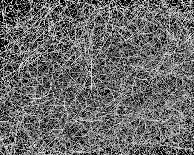 Auto-generated description: A chaotic tangle of thin white lines crisscrosses against a black background, resembling a web or abstract pattern.
