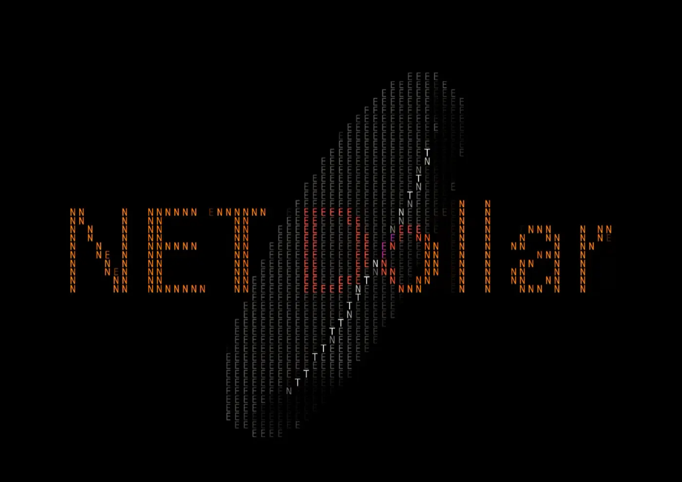 Auto-generated description: Text art displays the words NET Dollar on a black background with an elliptical shape behind the text.
