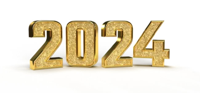 Gold 3D render of the number '2024'.