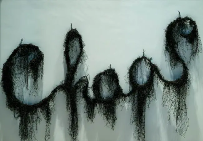 The word 'Chaos' made out of black netting