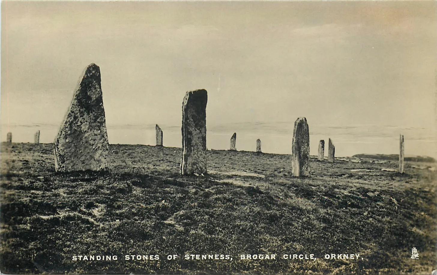 Antique postcard showing standing stones (Orkney)