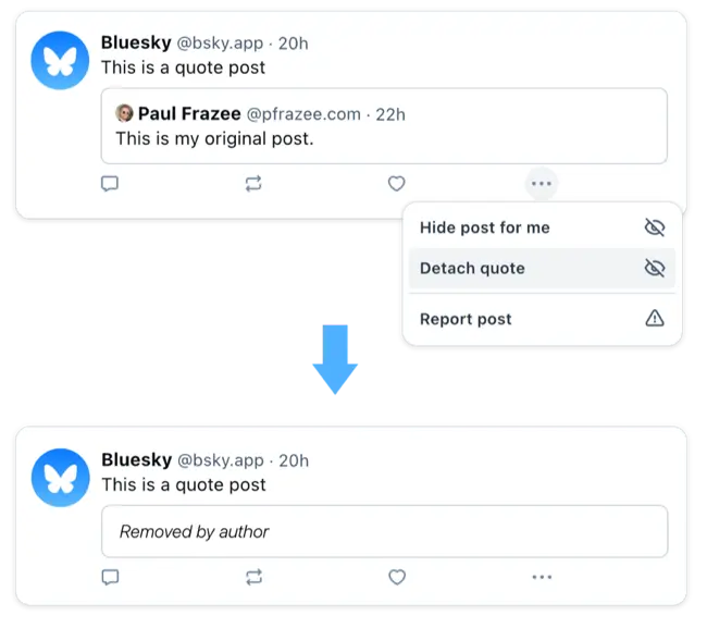 Screenshot of quote post being detached from original