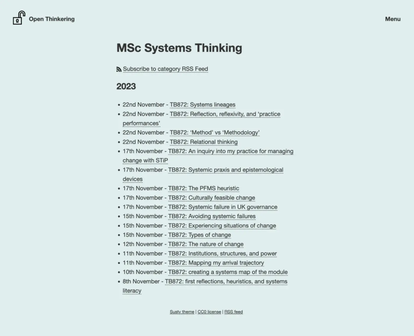 Screenshot of MSc Systems Thinking category archive page.