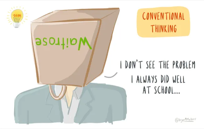 Person with Waitrose bag on their head saying 'I don't see the problem. I always did well at school...'