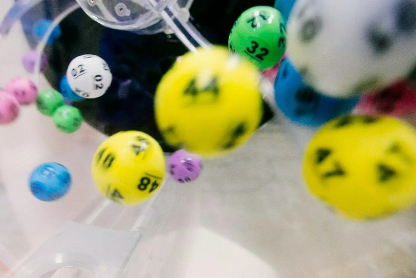 Close-up of lottery balls with numbers moving