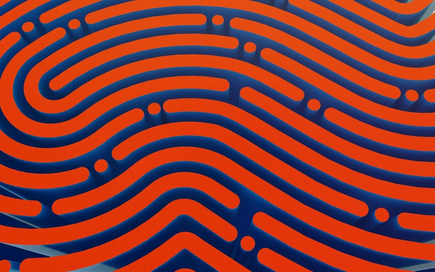 Auto-generated description: A stylized red fingerprint pattern is set against a dark blue background.