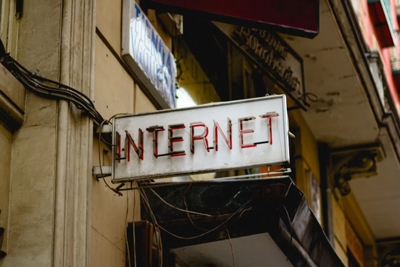 A sign saying 'INTERNET' on a street