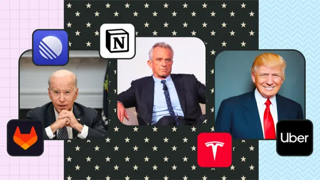 Composite image of politicians and company logos