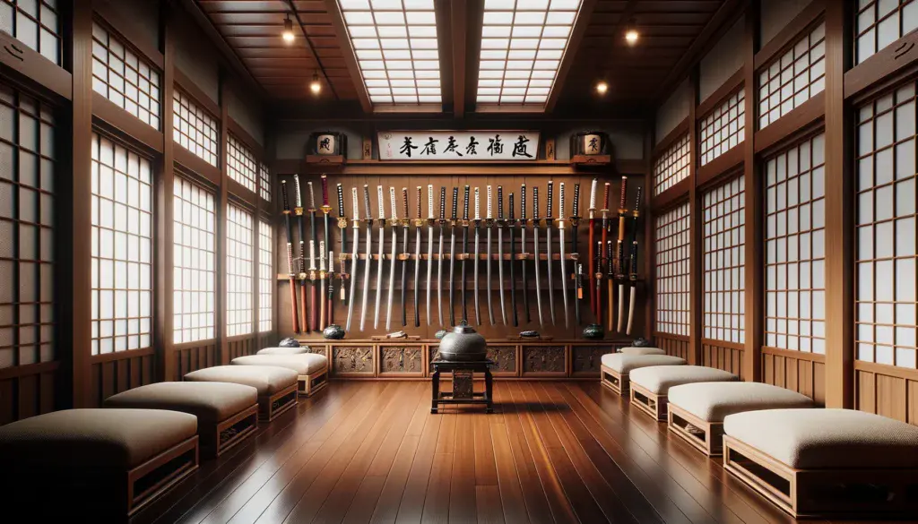 AI-generated image of Japanese-style room with ceremonial swords
