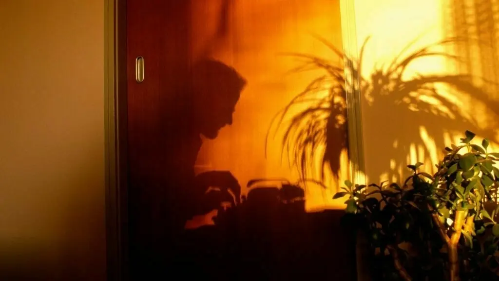 Shadow of person typing