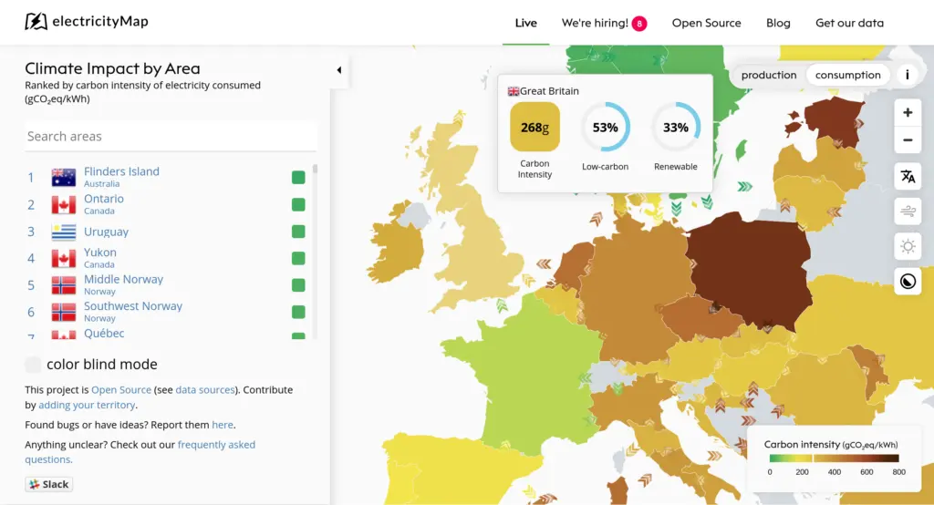 Map showing Europe coloured different shades of green, yellow, orange, and red