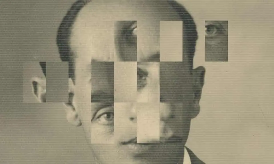 Distorted ('glitched') photo of a man 