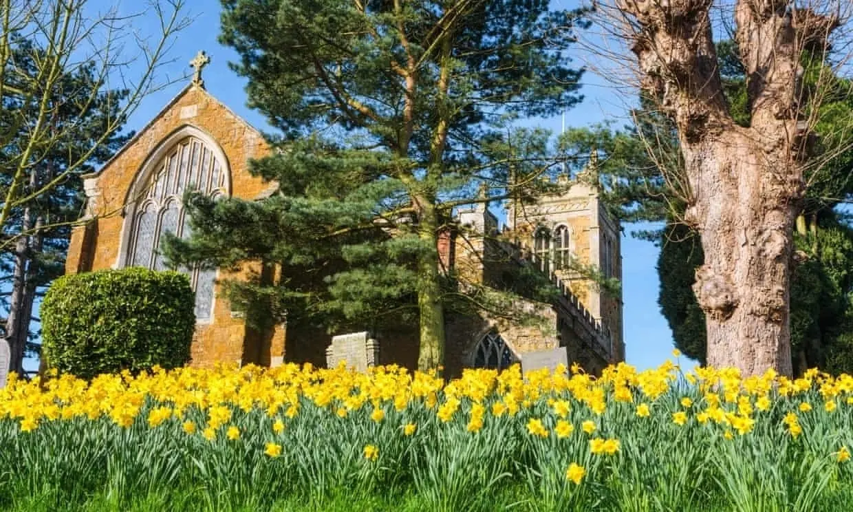 Church with daffodils