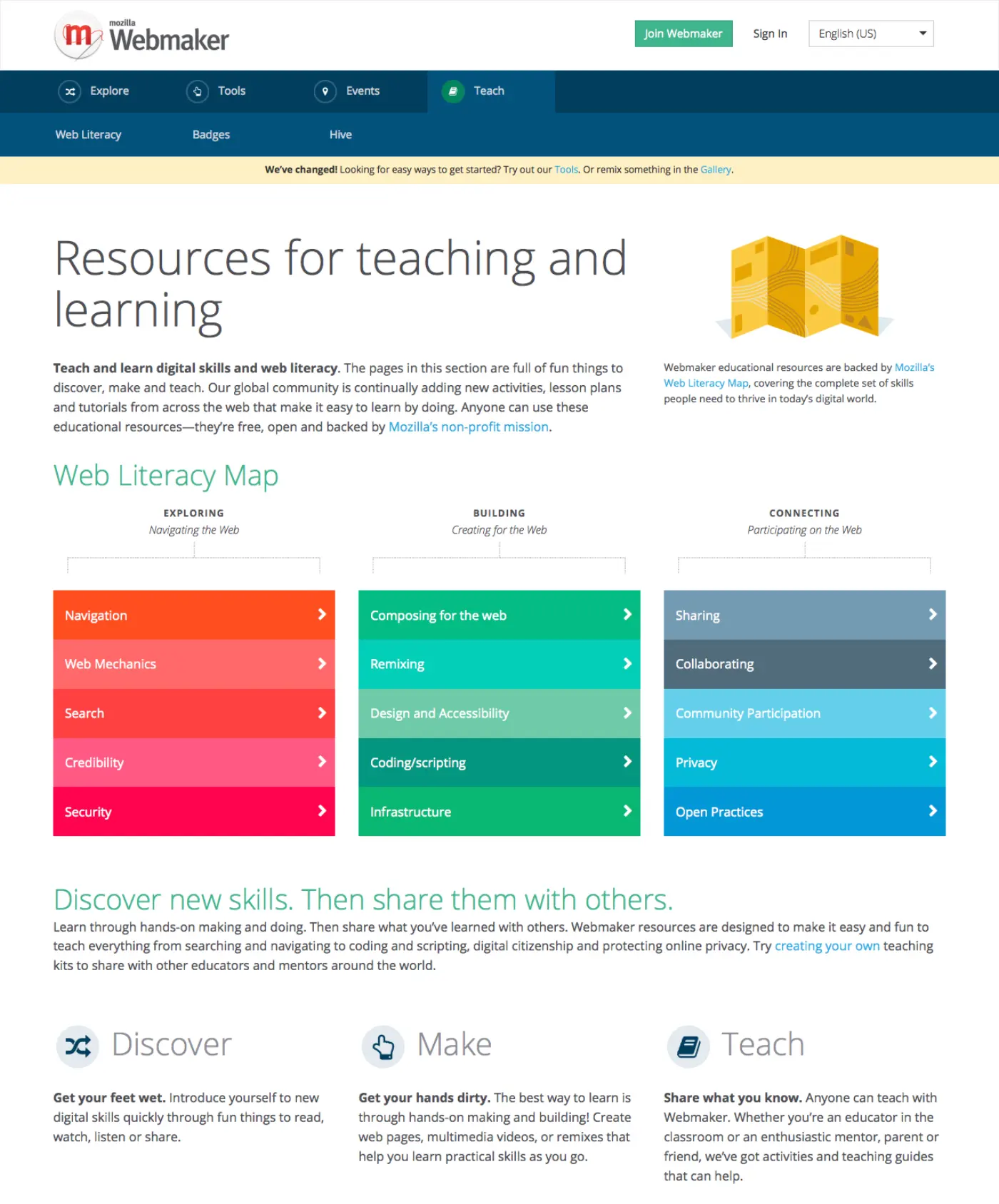 Screenshot of Mozilla's Webmaker resources section