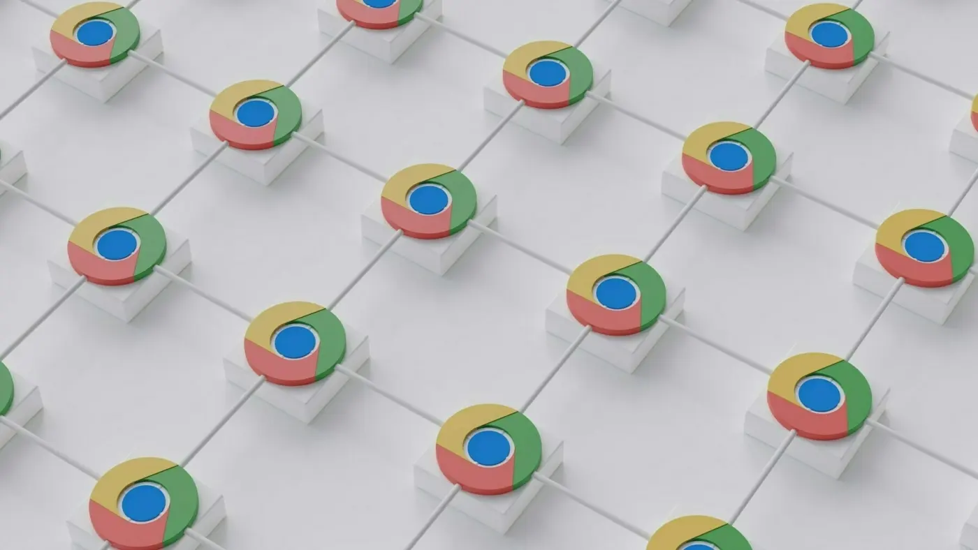 Auto-generated description: A pattern of interconnected Chrome browser logos is arranged in a grid.